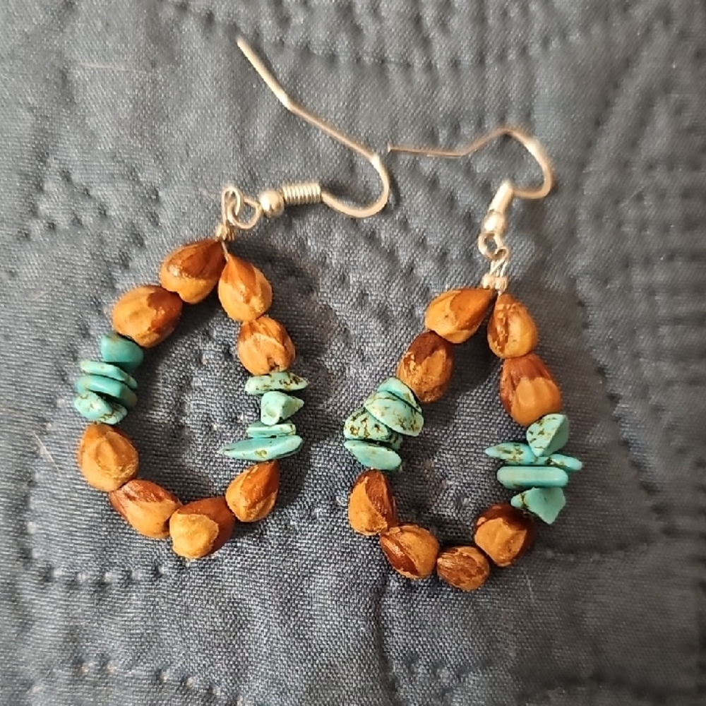 Handcrafted Turquoise and Brown Beaded Earrings